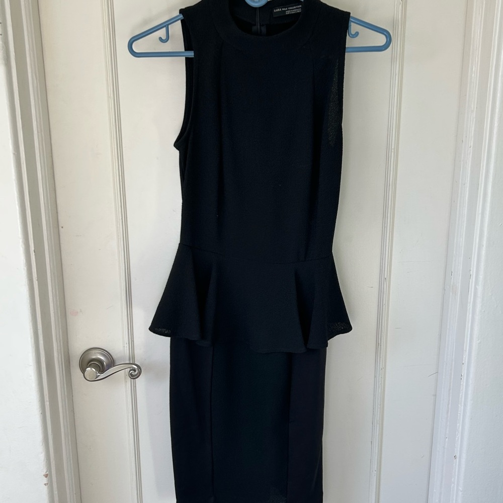 ZARA Black Peplum Dress – Minimal Crepe Style